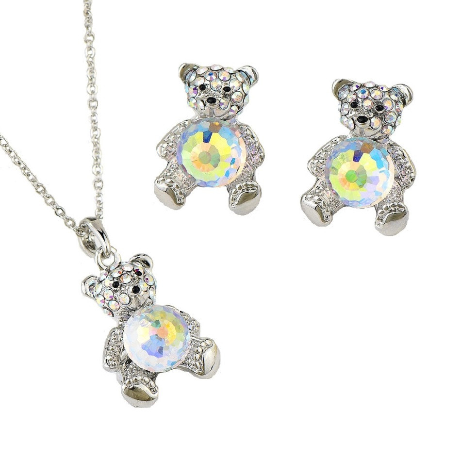 Image of Platinával bevont maci szett színjátszó gömb alakú Swarovski kristállyal (0489.)