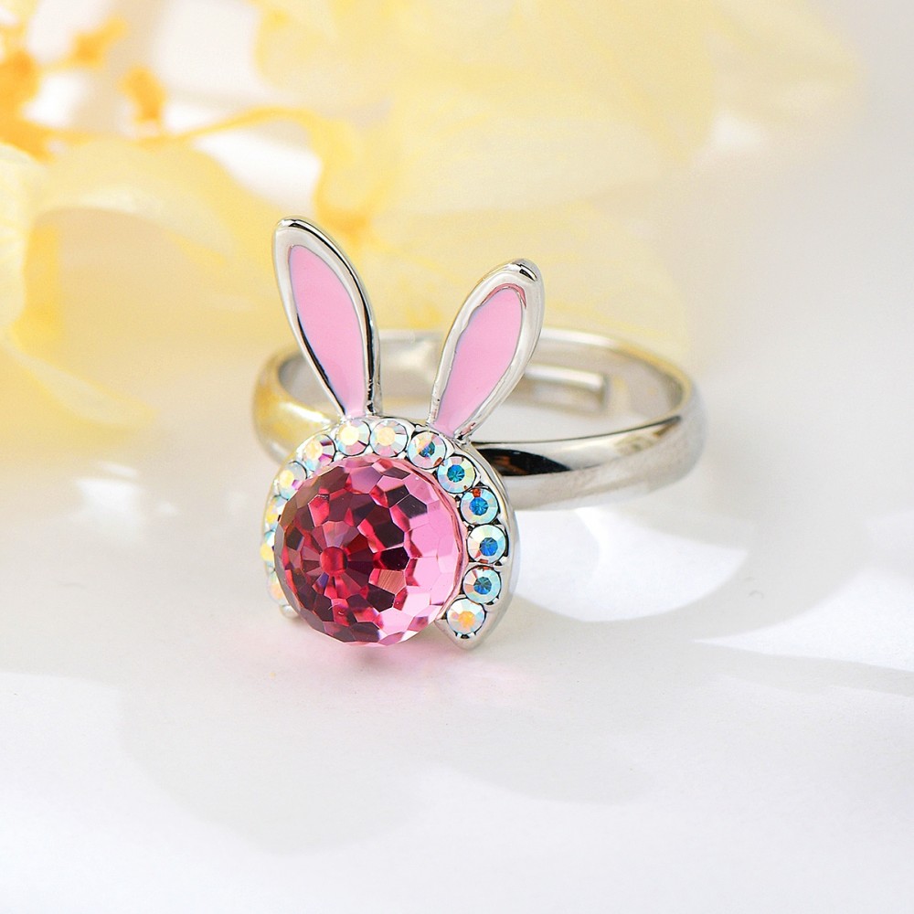 Image of Platinával bevont állítható nyuszi gyűrű rózsaszín Swarovski kristállyal (0809.)
