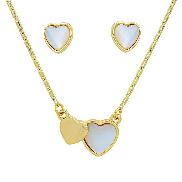 Image of Arannyal bevont páros szív ékszerszett macskaszem opálokkal (0971.)