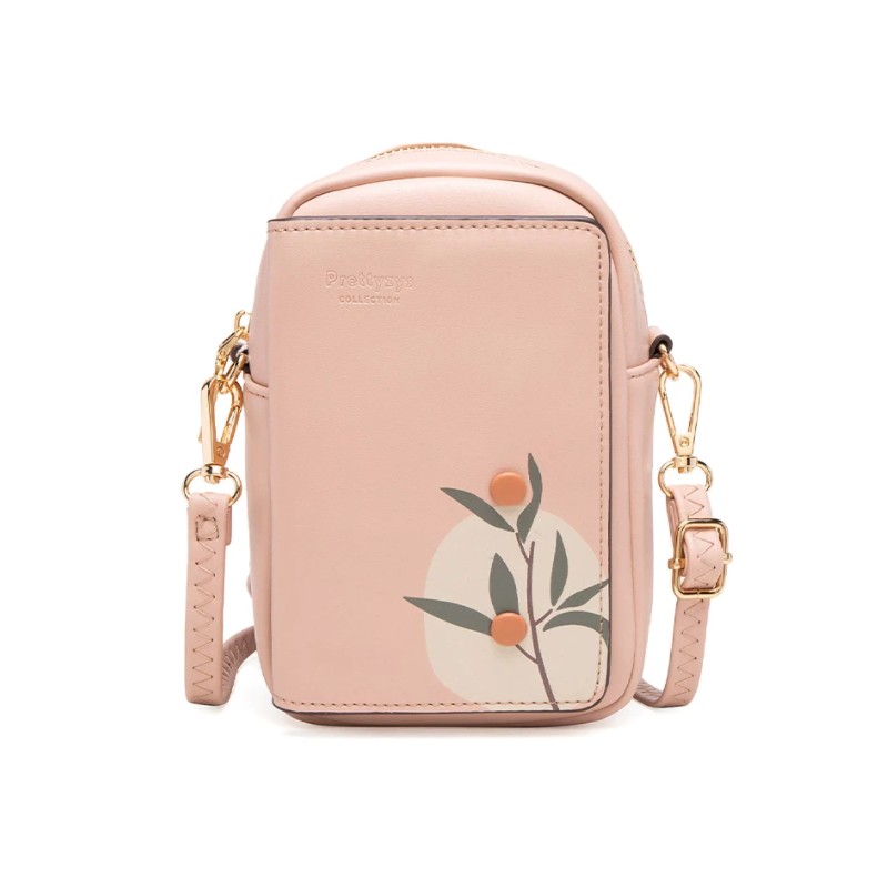 Image of Púderrózsaszín női válltáska virágos ág díszítéssel (0031.)