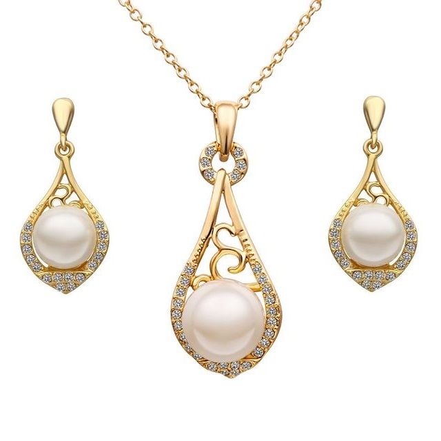 Image of Arannyal bevont ékszerszett szimulált gyöngyökkel, egyedi kristályokkal (1618.)