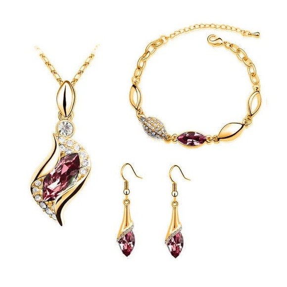 Image of Arannyal bevont 3 részes ékszerszett sötétlila kristályokkal (0851.)