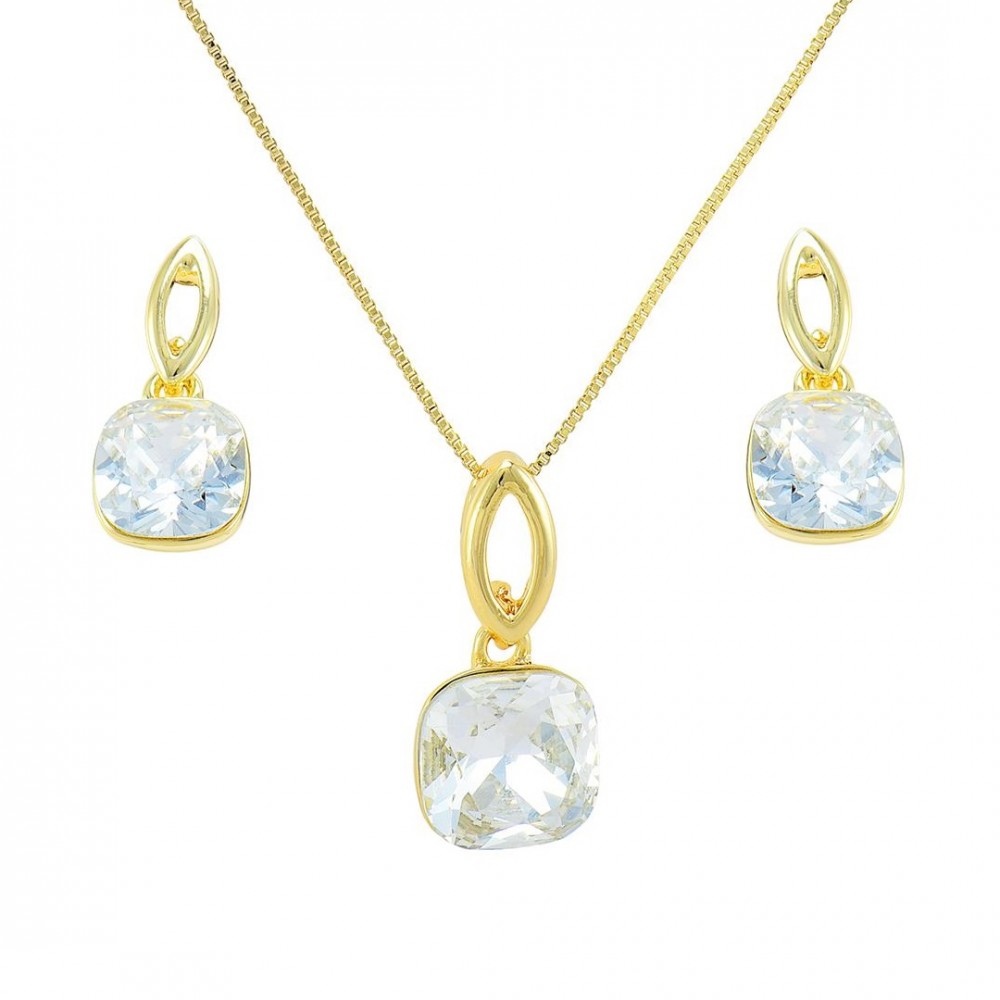 Image of Arannyal bevont négyzetes ékszerszett áttetsző ausztriai kristályokkal (0822.)