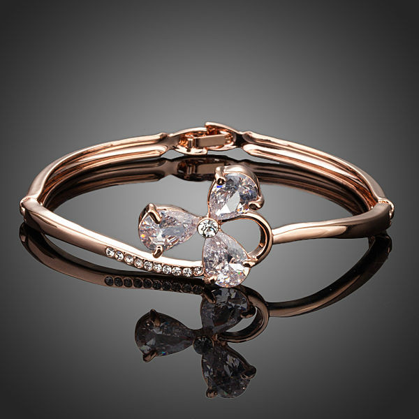 Image of Rózsaarannyal bevont 3 levelű lóhere karkötő CZ kristályokkal (1341.)