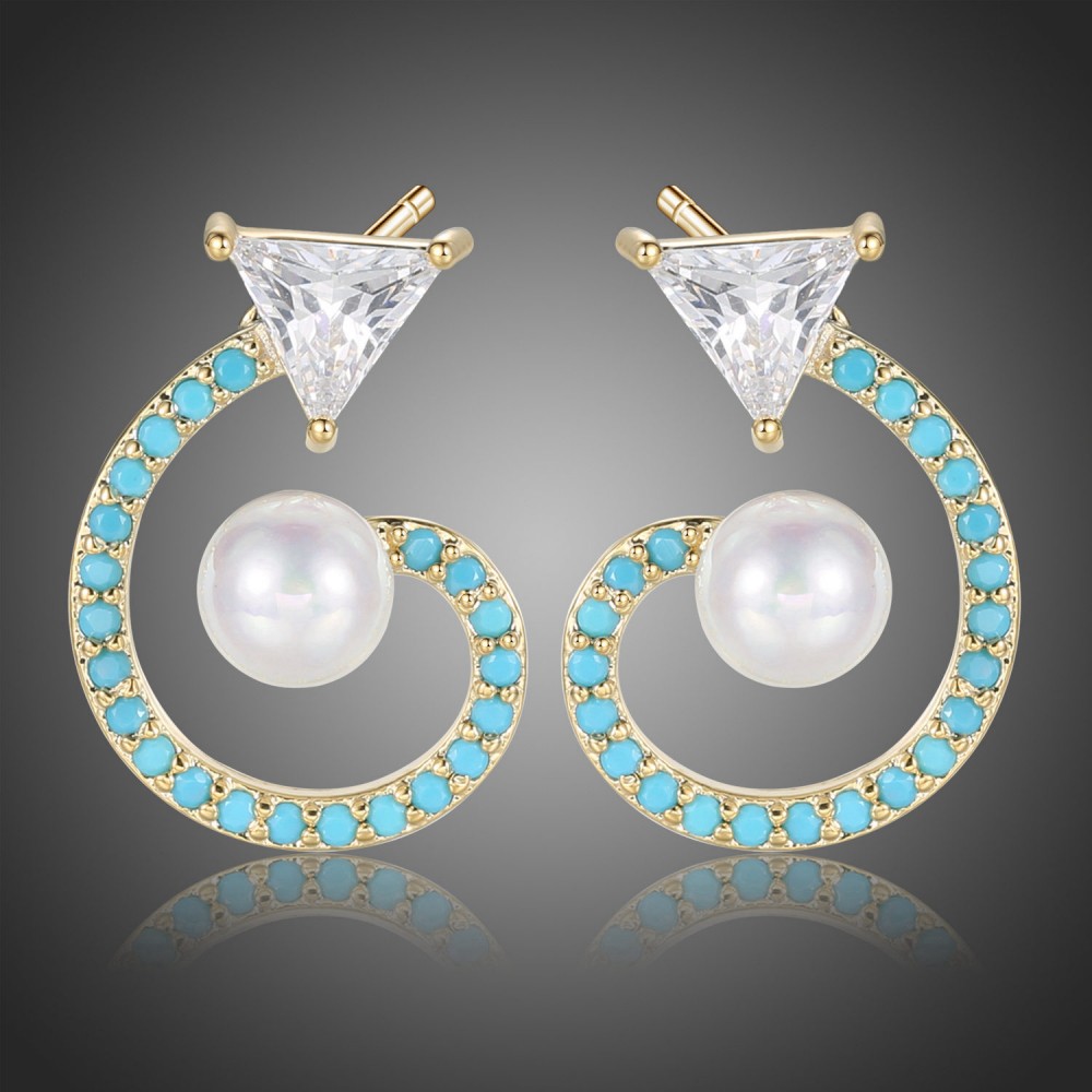 Image of Arannyal bevont fülbevaló CZ kristállyal és szimulált türkiz kövekkel (0889.)