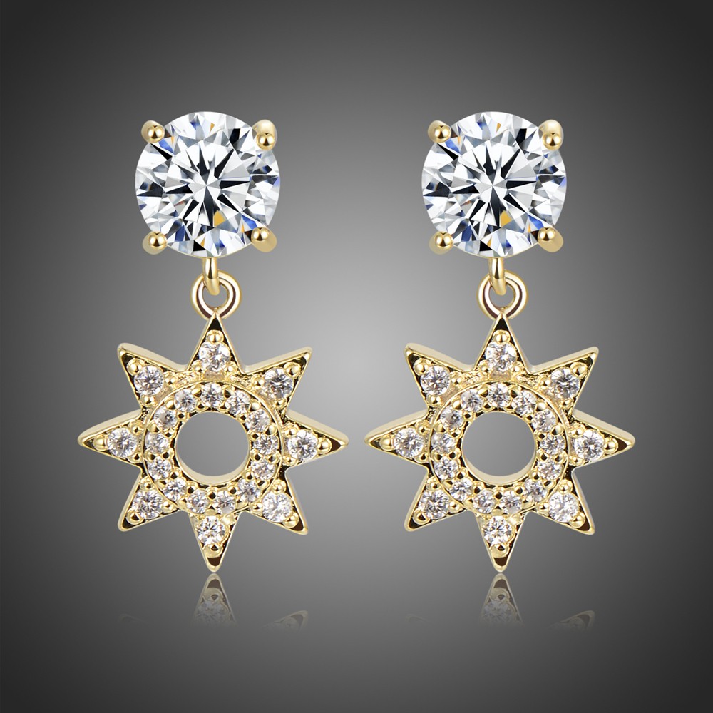 Image of Arannyal bevont elegáns csillag fülbevaló áttetsző CZ kristályokkal (0394.)