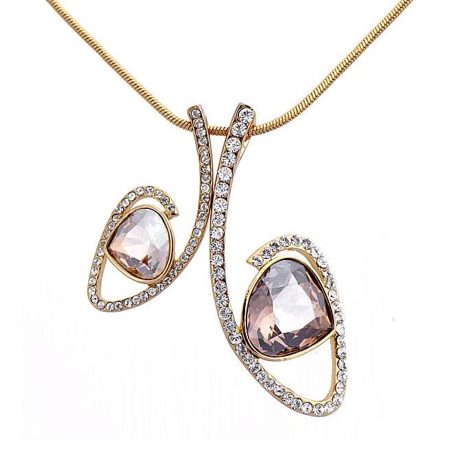 Image of Arannyal bevont modern nyaklánc pezsgőszínű Swarovski kristályokkal (0829.)