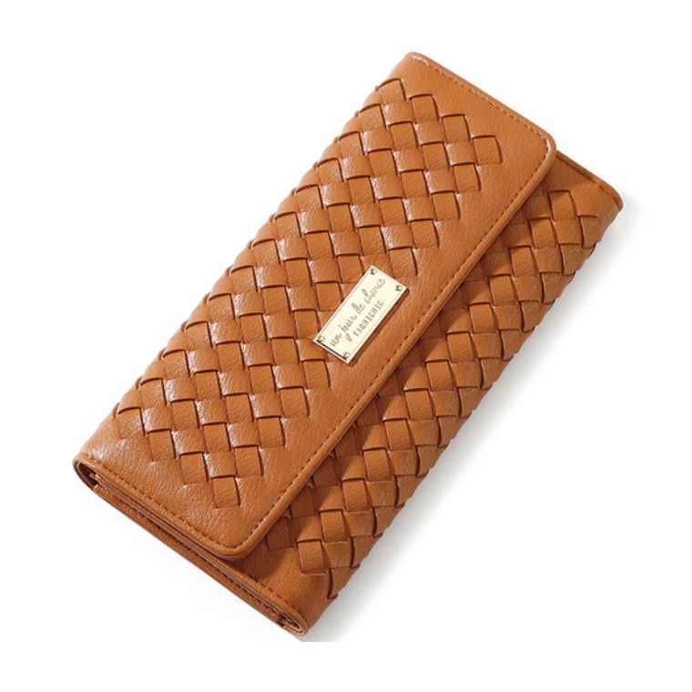 Image of Barna színű női pénztárca fonott mintával (0945.)