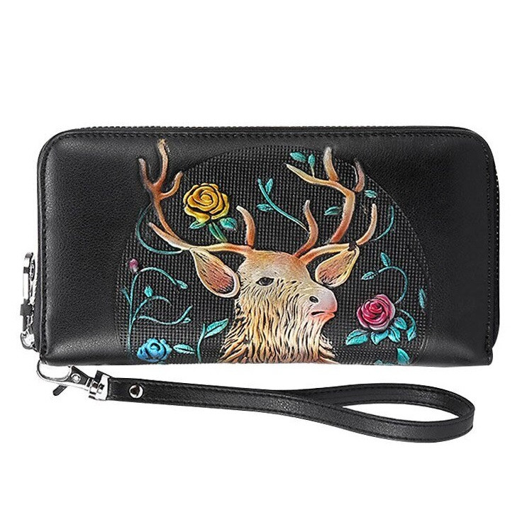 Image of Fekete bőr pénztárca szarvas mintával (0316.)