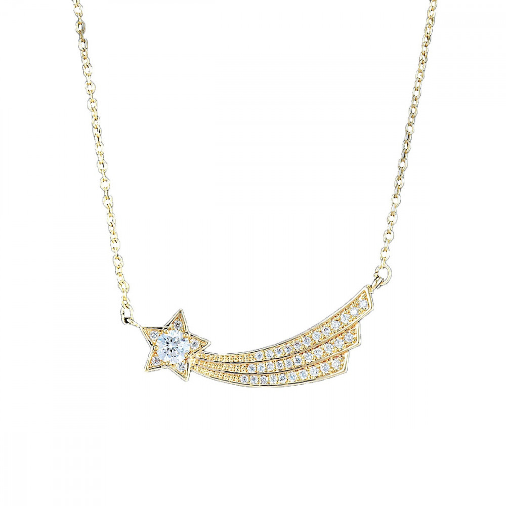 Image of Arannyal bevont hullócsillag nyaklánc áttetsző CZ kristályokkal (0455.)