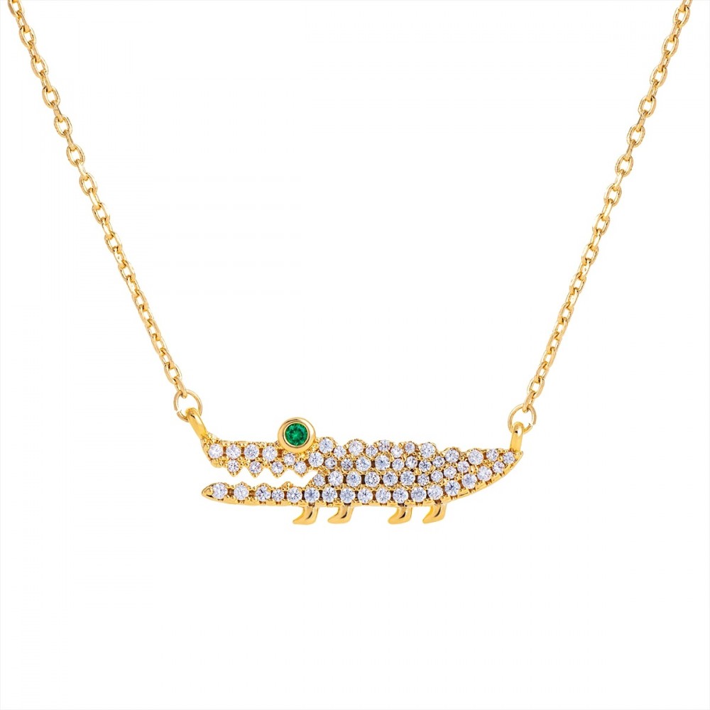 Image of Arannyal bevont krokodil nyaklánc áttetsző CZ kristályokkal (0741.)