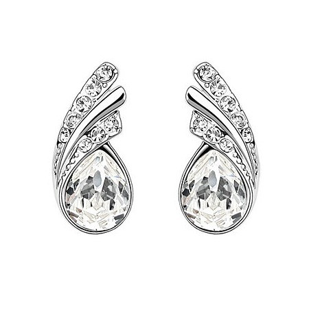 Image of Fehérarannyal bevont esőcsepp fülbevaló áttetsző ausztriai kristállyal (0560.)