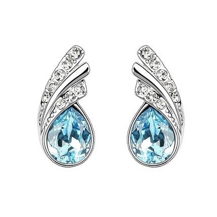 Image of Fehérarannyal bevont esőcsepp fülbevaló kék ausztriai kristállyal (0976.)