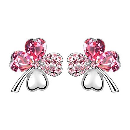 Image of Fehérarannyal bevont pink lóhere fülbevaló csodaszép ausztriai kristályokkal (0973.)