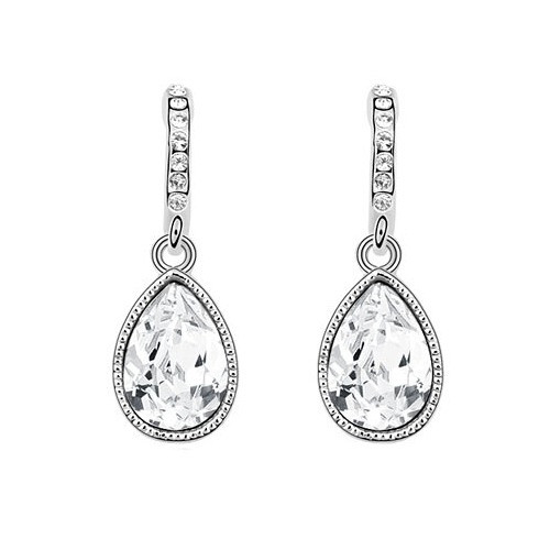 Image of Ródiummal bevont függő csepp fülbevaló áttetsző ausztriai kristállyal (0614.)