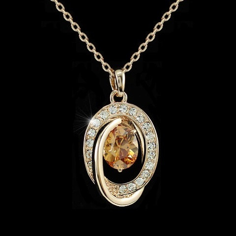 Image of Rózsaarannyal bevont ovális nyaklánc borostyánszínű szimulált zafírral (0361.)
