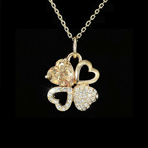 Image of Rózsaarannyal bevont lóhere nyaklánc áttetsző és borostyánszínű ausztriai kristályokkal (0434.)