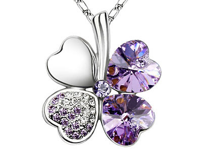 Image of Fehérarannyal bevont halványlila lóhere nyaklánc csodaszép ausztriai kristályokkal (0150.)