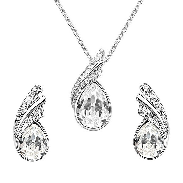 Image of Fehérarannyal bevont esőcsepp ékszerszett áttetsző ausztriai kristályokkal (0559.)