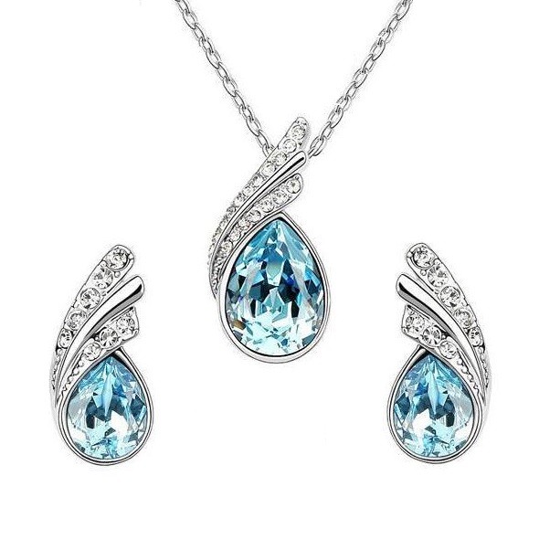 Image of Fehérarannyal bevont esőcsepp ékszerszett kék ausztriai kristályokkal (1658.)