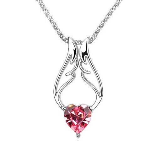 Image of Pink angyalszárny - szív nyaklánc fehérarany bevonattal, ausztriai kristállyal (0133.)