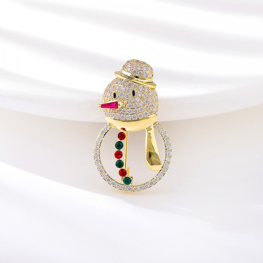 Image of Arannyal bevont hóember bross cirkónia kristályokkal (0903.)