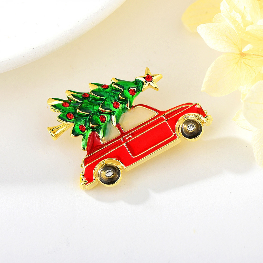 Image of Arannyal bevont kisautó karácsonyfával bross cirkónia kristályokkal (1359.)