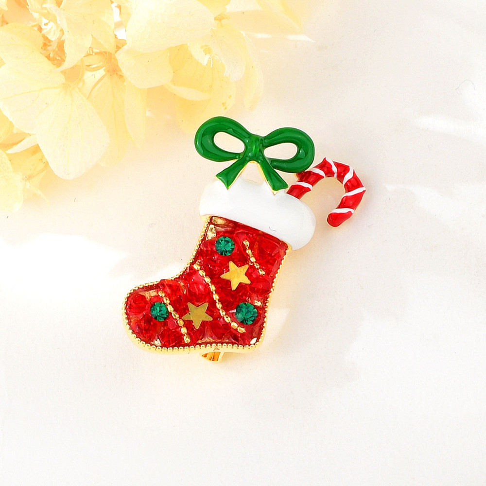 Image of Piros mikuláscsizma bross arany bevonattal, cirkónia kristályokkal (0184.)